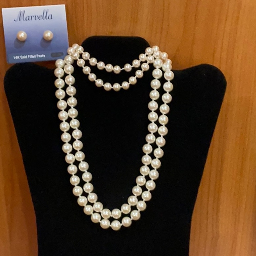 Vintage Marvella Double Strand Pearl Necklace, Bracelet, Earring Set